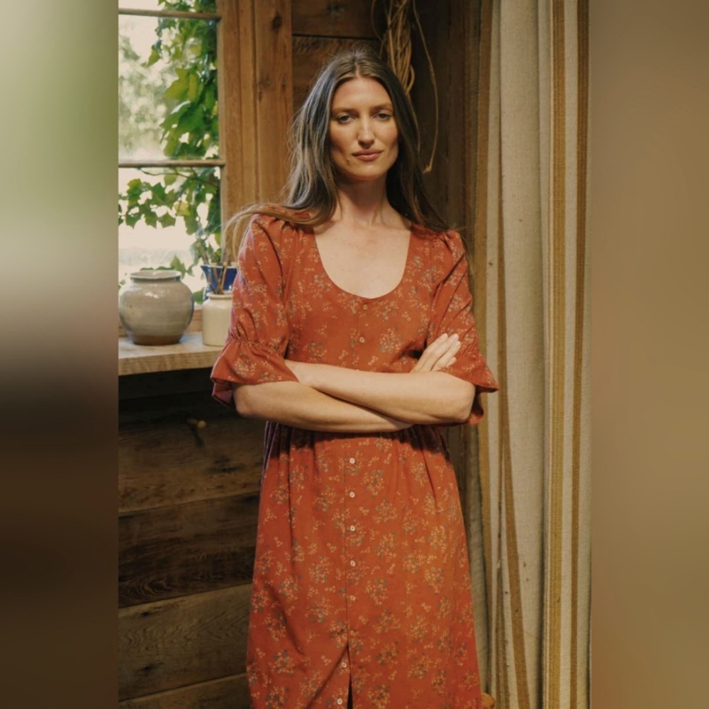 Christy Dawn block printed Astrid dress in orange vine